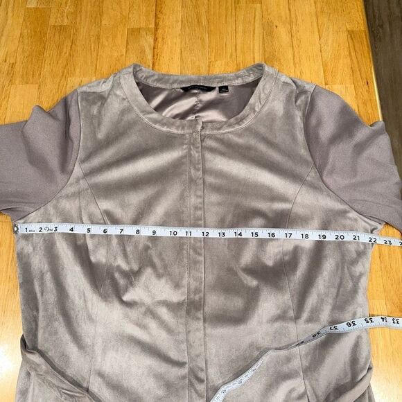 H by Halston Womens 18W Gray Mixed Media Jacket Belted Full Zip Faux Suede - Picture 9 of 14